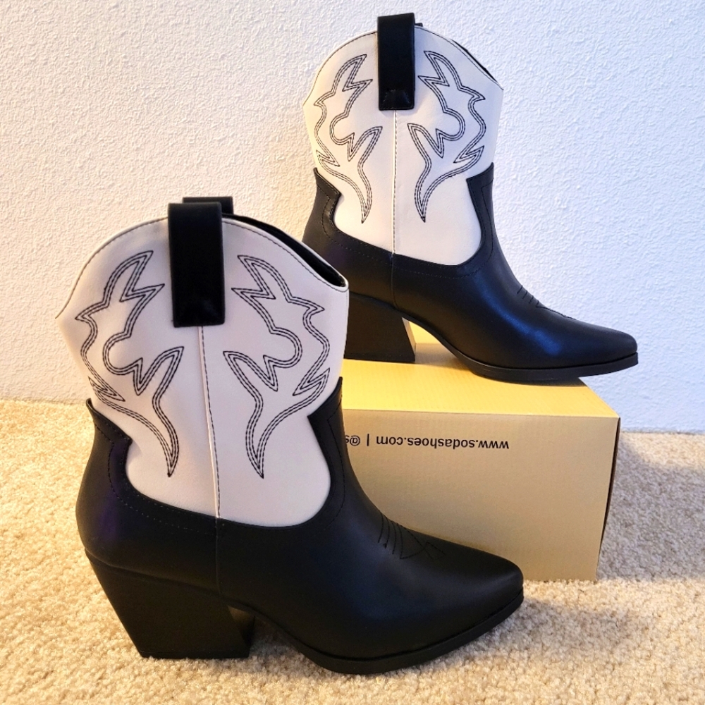 Soda Blazing Black and White Ankle Boot